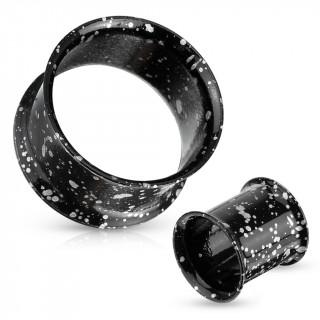 Piercing plug carteur type tunnel en acier noir  claboussures blanches