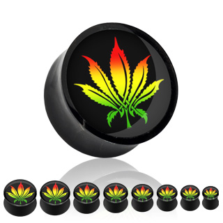 Piercing plug noir imprim cannabis Rasta