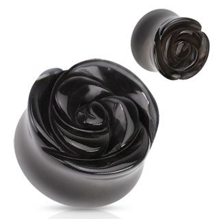 Piercing plug rose sculpte en Agate noire
