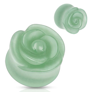 Piercing plug rose scupte en Aventurine verte