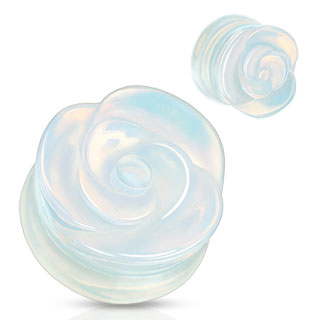 Piercing plug rose scupte en Opalite