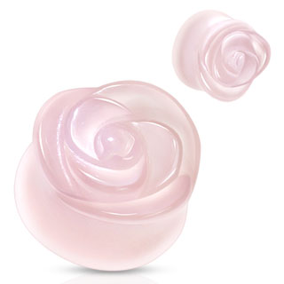 Piercing plug rose scuptée en Quartz rose