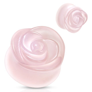 Piercing plug rose scupte en Quartz rose