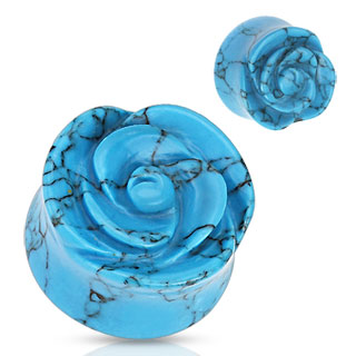 Piercing plug rose scupte en Turquoise