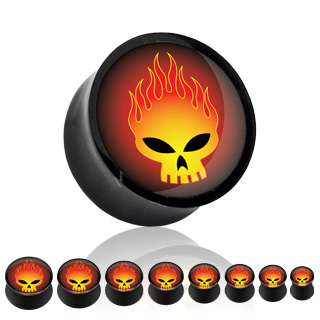 Piercing plug tte de mort en flammes