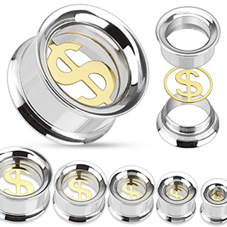 Piercing plug tunnel avec insert Dollar dor