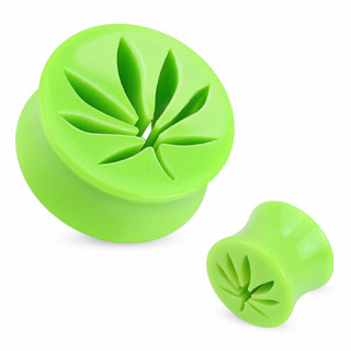 Piercing plug vert  feuille de cannabis creuse
