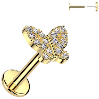 Piercing push-in dor  papillon chic zirconiums (lvre, narine, tragus, hlix...)