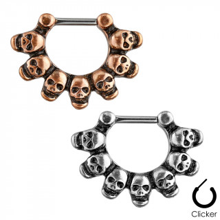 Piercing septum à clip avec 7 têtes de morts reliées