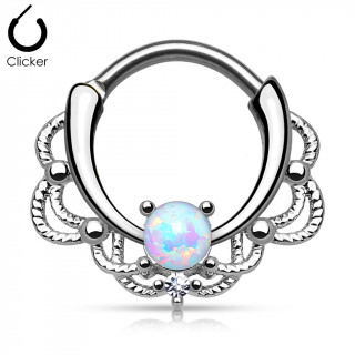 Piercing septum à design cordage sertie d'une Opale blanche