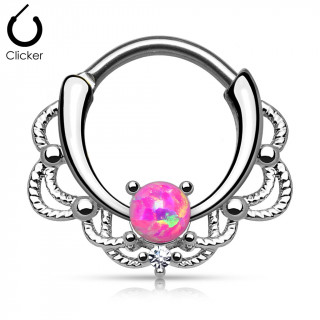 Piercing septum  design cordage sertie d'une Opale rose