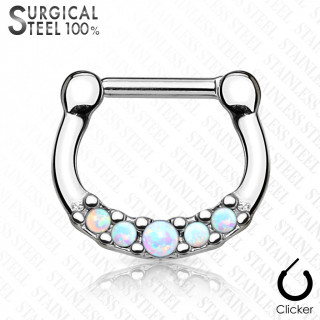 Piercing septum acier  cinq Opales blanches asymtriques