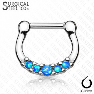 Piercing septum acier  cinq Opales bleues asymtriques