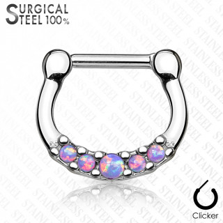 Piercing septum acier  cinq Opales pourpres asymtriques