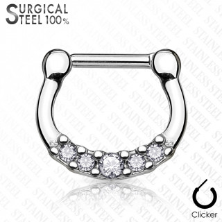 Piercing septum acier  5 cristaux clairs asymtriques