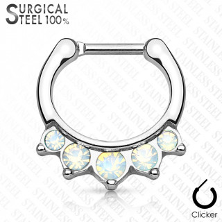 Piercing septum acier  5 opalites clairs