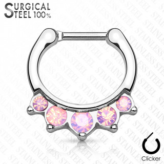 Piercing septum acier  5 opalites roses