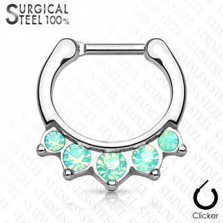 Piercing septum acier  5 opalites vertes