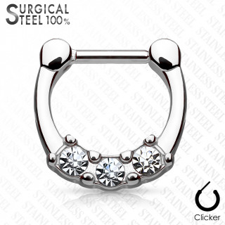 Piercing septum acier serti de trois strass clairs