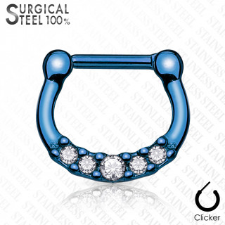 Piercing septum acier titanium IP  strass asymtriques - Bleu