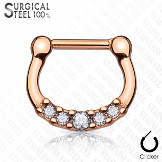 Piercing septum acier titanium IP à strass asymétriques - rose gold