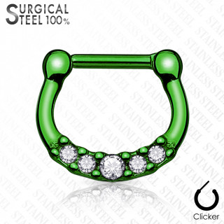 Piercing septum acier titanium IP  strass asymtriques - Vert