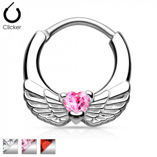 Piercing septum argent  ailes d'ange avec coeur de zirconium