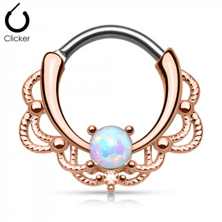 Piercing septum cuivré à design cordage sertie d'une Opale blanche
