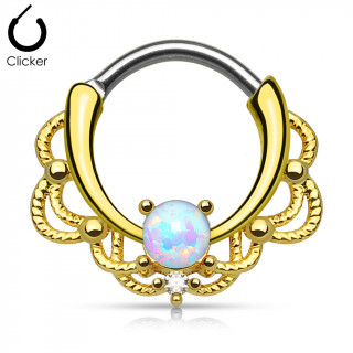 Piercing septum dor  design cordage sertie d'une Opale blanche