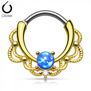 Piercing septum dor  design cordage sertie d'une Opale bleue