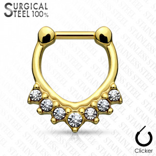 Piercing septum dor en acier design chevron