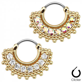 Piercing septum doré et serti à clip style éventail