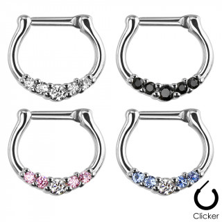 Piercing septum en acier  clip serti de 5 pierres