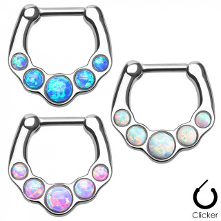 Piercing septum en acier  clip serti de 5 pierres d'Opale