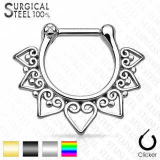 Piercing septum en acier  coeurs perls