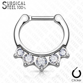 Piercing septum en acier  cristaux clairs