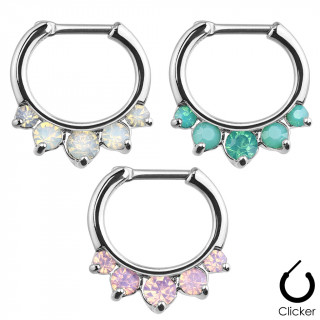 Piercing septum en acier  clip serti de 5 pierres d'Opalite