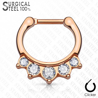 Piercing septum en acier cuivr  cristaux clairs