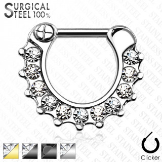 Piercing septum en acier pav de strass  bords dentells