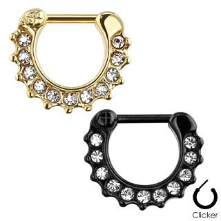 Piercing septum en acier plaqu IP  clip avec contours pav de strass