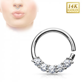 Piercing septum en or blanc 14 carats à quintet de zirconiums