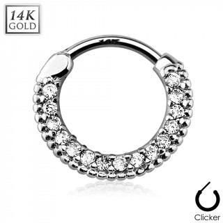 Piercing septum en or blanc 14 carats cercl de strass  bords perls