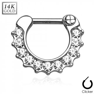 Piercing septum en or blanc 14 carats  contours dentels pav de zirconiums