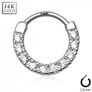 Piercing septum en or blanc 14 carats  contours pav de zirconiums