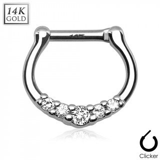 Piercing septum en or blanc 14 carats en forme de Harpe pave Zirconium