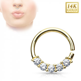 Piercing septum en or jaune 14 carats  quintet de zirconiums