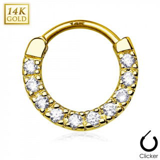 Piercing septum en or jaune 14 carats � contours pav� de zirconiums