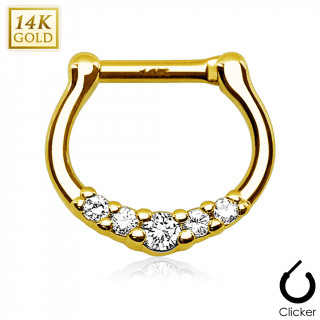 Piercing septum en or jaune 14 carats en forme de Harpe pave Zirconium