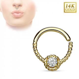 Piercing septum en or jaune 14 carats style cordage avec zirconium