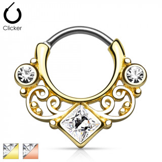 Piercing septum plaqu IP avec spirales ornes de strass